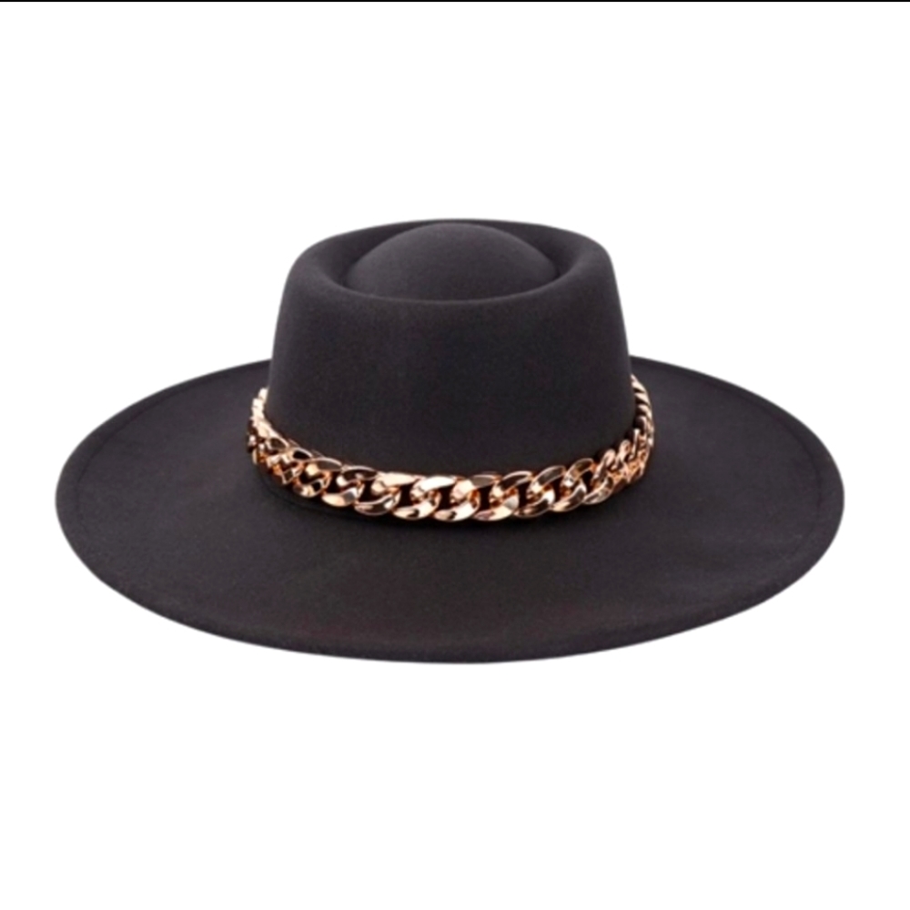🔥🔥Riah Fashion Black Chain Link Fedora Hat NWT